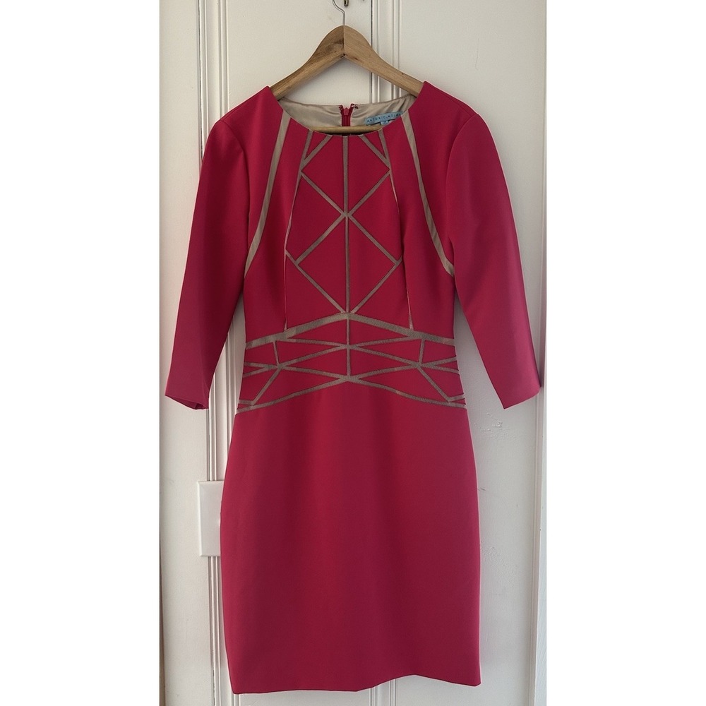 Antonio Melani Size 10 Pink Sheath Dress‎ Mesh Geometric Detail Career Cocktail
